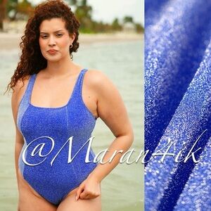 NWT Berlook Lurex Plus Size One-Piece Swimsuit blue glitter metallic size 20